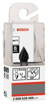 V-образная пазовая фреза 8 mm, D1 11 mm, L 14 mm, G 45 mm, 60° 2608628406